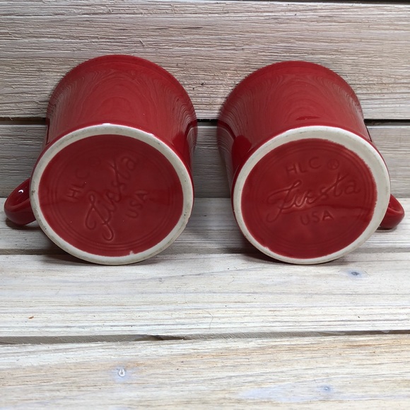 Fiesta Homer Laughlin Company Scarlet Red Tom & Jerry Handle Set/2 Cups Mugs - Picture 4 of 6